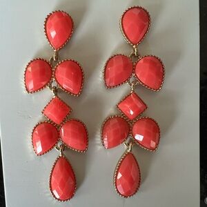 Gold and Pink Coral Drop Statement Holiday Earrings